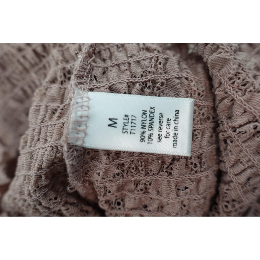 Active USA Blouse Womens Medium Pink Lace Puff Sleeve Square Neck Crop Top - Picture 5 of 9